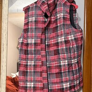 Talbots Red and Black Plaid Vest